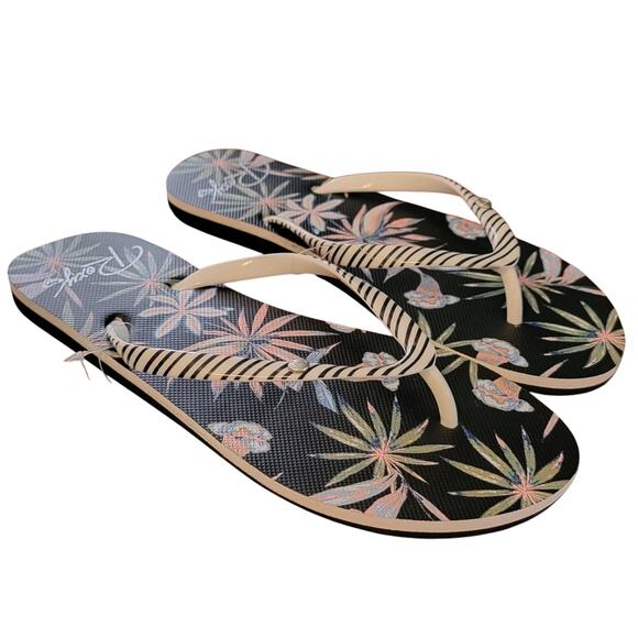 Roxy Women Portofino II Flip Flop Thong Sandals Size US 7 White Black Striped - Picture 2 of 3